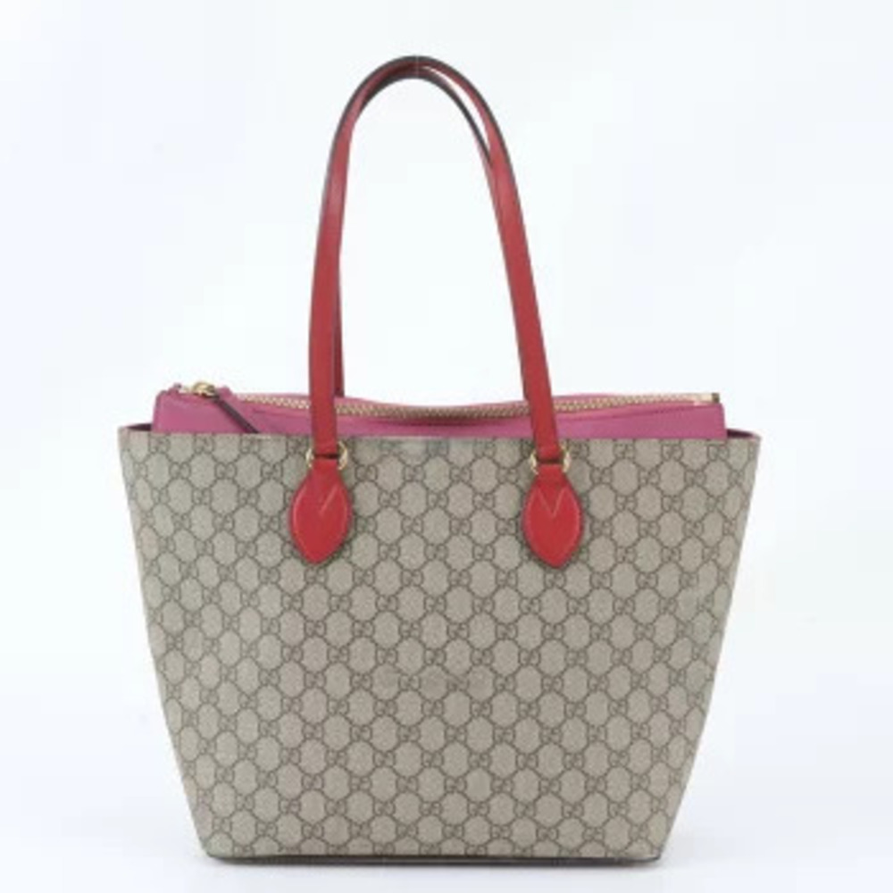 Gucci GG Supreme Leather 2Way Shoulder Tote Bag Brown